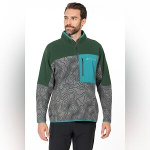 Locale Men’s XL Fleece Quarter Zip Pullover Green Jacket Outdoor whiteface